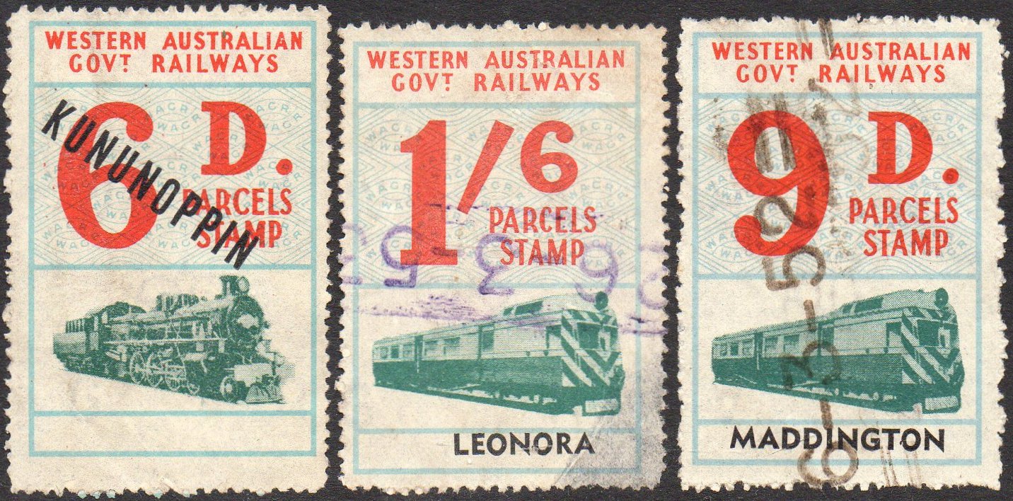 Western Australia Railway Parcels Stamps Kununoppin Leonora Maddington